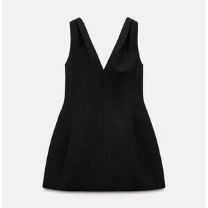 Zara Womens Black V-Neck Sleeveless Mini Dress M Elegant Design Voluminous READ